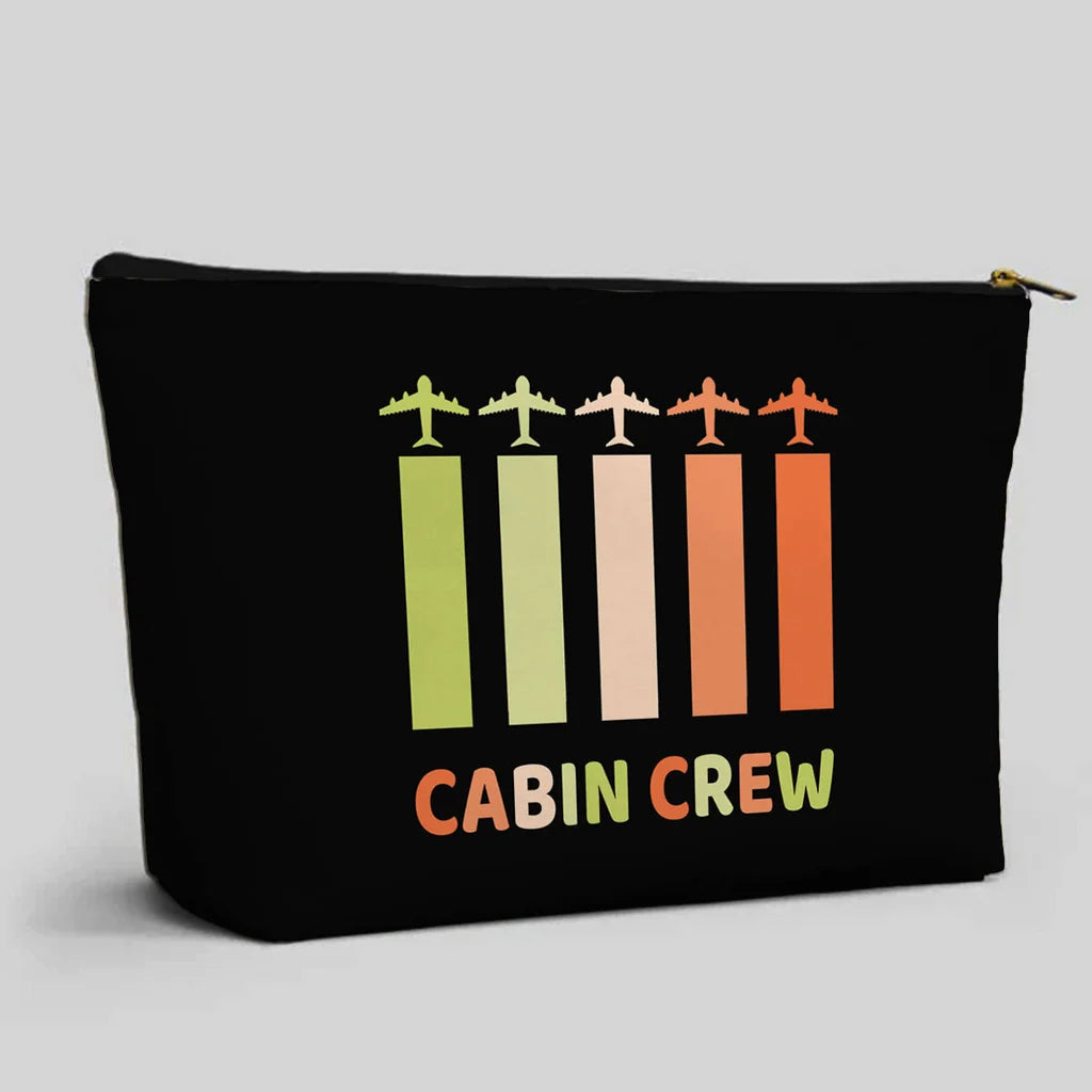 Colourful Cabin Crew aviation design zipper pouch, durable polyester construction.