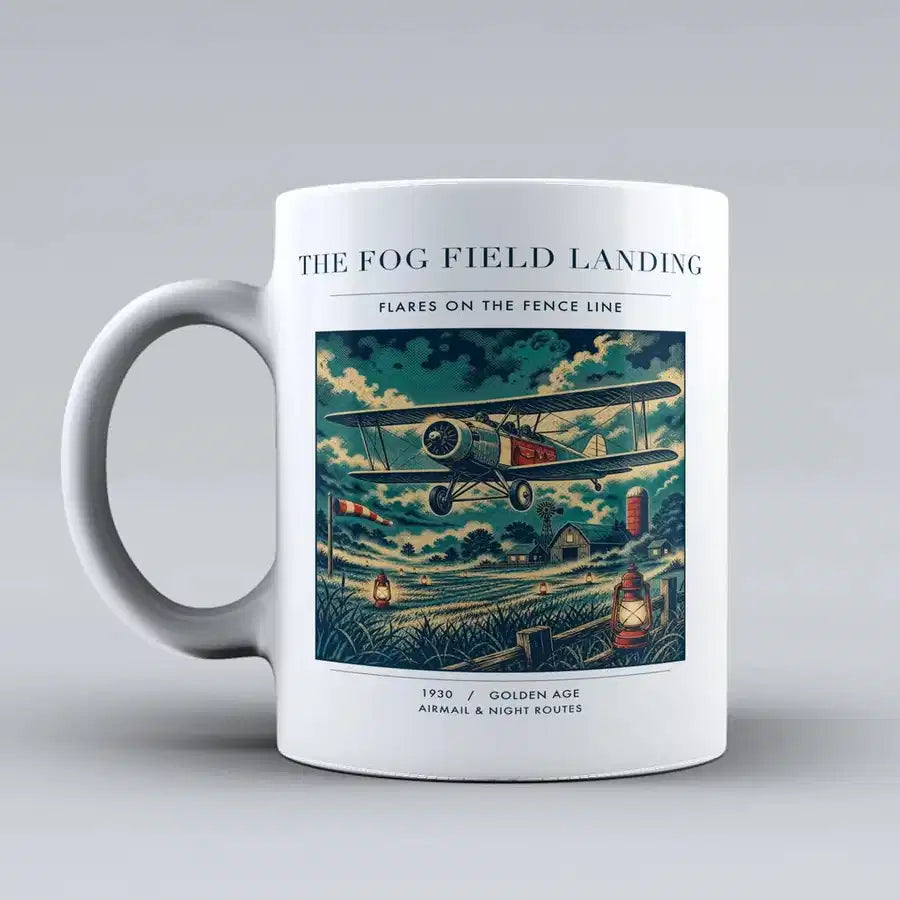 VINTAGE G4150 - The Fog Field Landing - Ceramic Mug design on white
