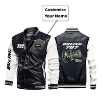 Thumbnail for Boeing 787 & GENX Engine aviation design printed on genuine leather with modern tailored fit stylish leather jacket.