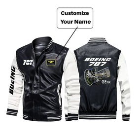 Boeing 787 & GENX Engine Stylish Leather Bomber Jackets