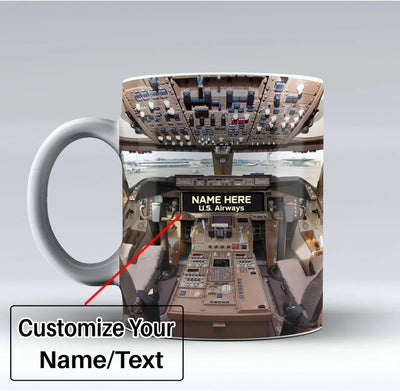 Boeing 747 Cockpit Text aviation design on ceramic mug, premium ceramic with glazed finish.