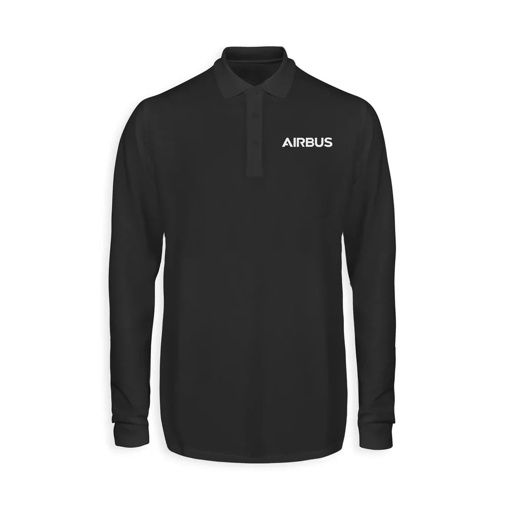Airbus & Text aviation design printed on soft cotton long-sleeve polo shirt.