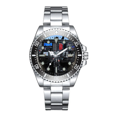 Cessna 172 Cockpit Luxury Aviators aviation-themed aviator watch, polished premium stainless steel.