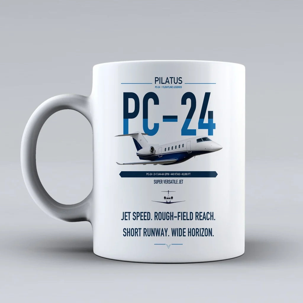 Pilatus PC-24 design on white ceramic mug, double-side print