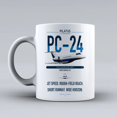 Pilatus PC-24 design on white ceramic mug, double-side print
