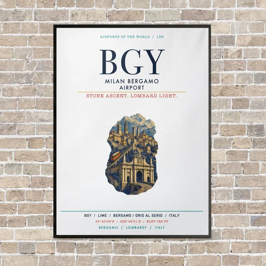 Milan Bergamo Airport BGY vertical canvas print - framed - white background