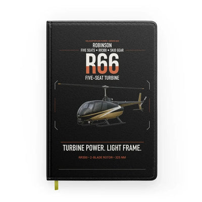 Robinson R66 design on black notebook