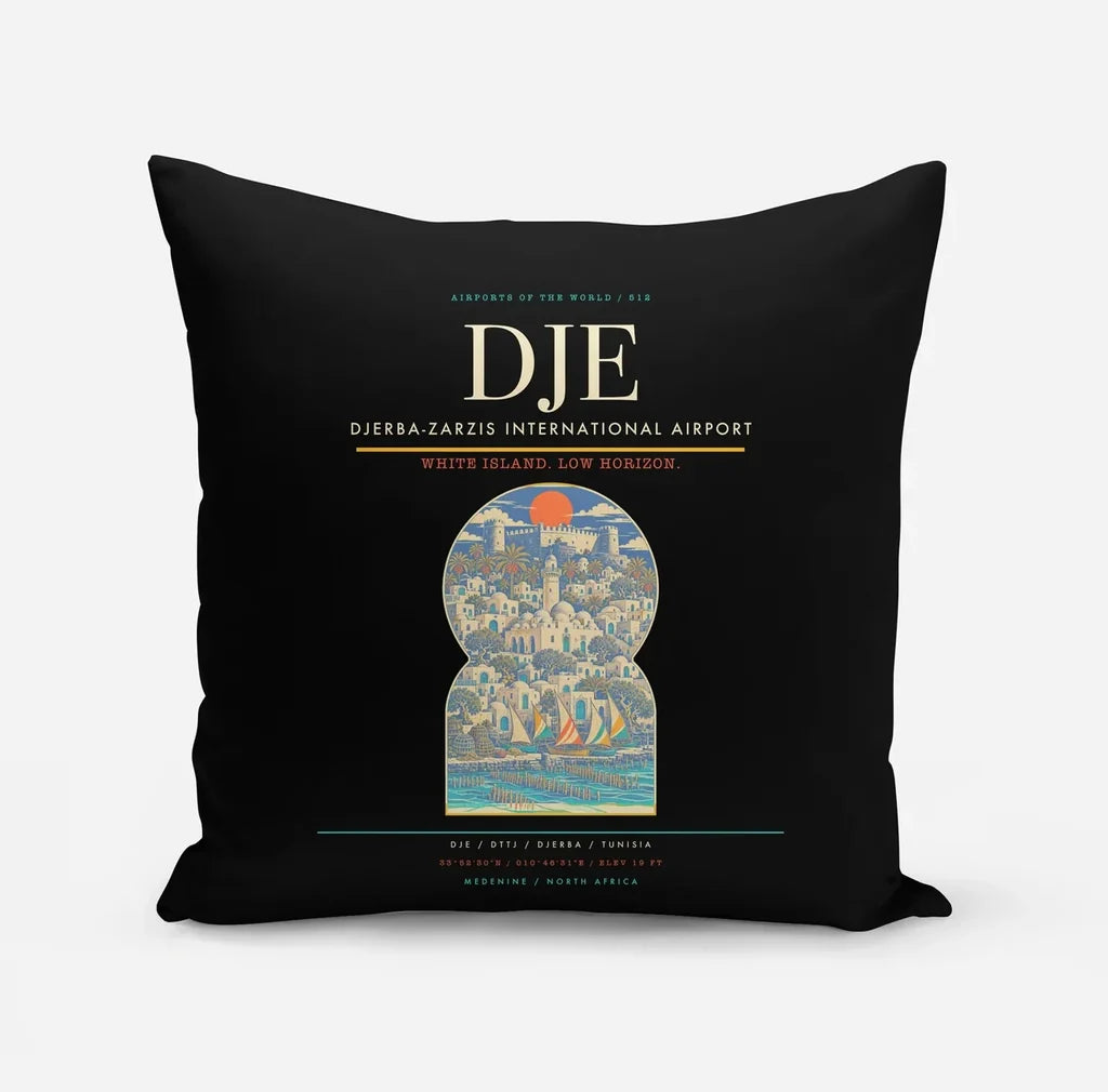 Djerba-Zarzis International Airport (DJE) design on black pillow