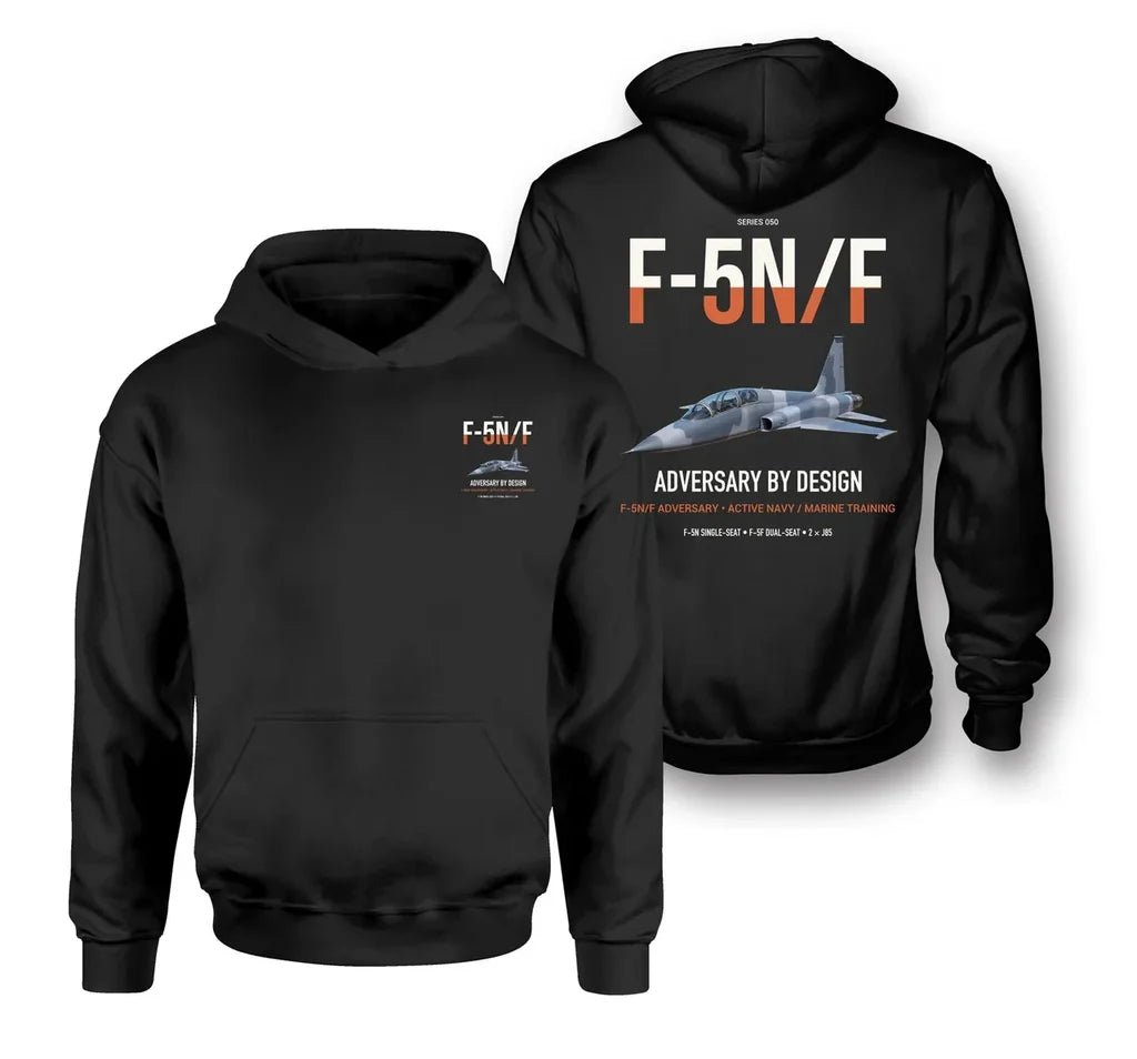F-5N F Adversary design on black double-side hoodie, double-side print