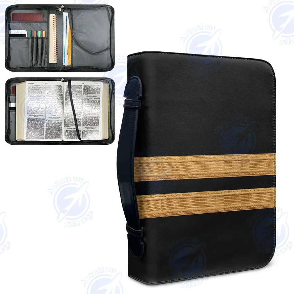 Pilot Epaulette 2 Lines aviation print PU accessories bag, PU faux leather.