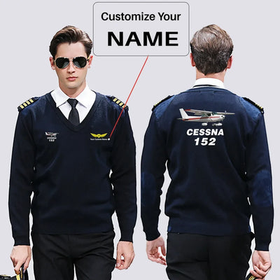 The Cessna 152 aviation design on premium wool blend wool pilot sweater.