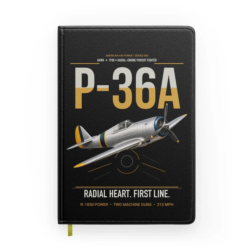 P-36A Hawk design on black notebook