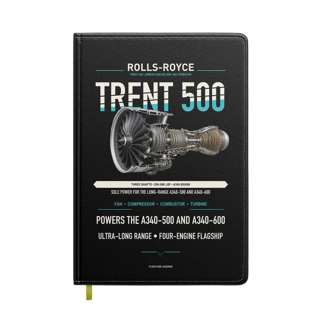 TRENT 500 design on black notebook