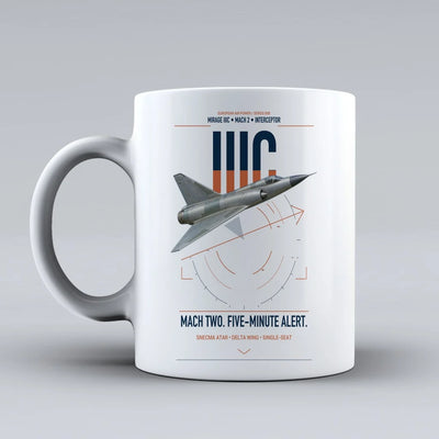 Dassault Mirage IIIC design on white ceramic mug, double-side print