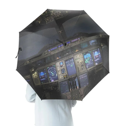Airbus A380 Cockpit aviation design on windproof polyester umbrella.