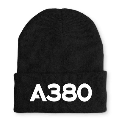 Airbus A380 Flat Text Embroidered aviation embroidery on soft knit fabric beanie.