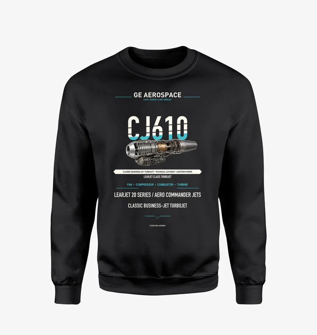 CJ610 design on black sweatshirt