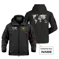 Thumbnail for World Map (Text) Military Jackets (Customizable) aviation design printed on heavy cotton shell with field-style pockets milit.