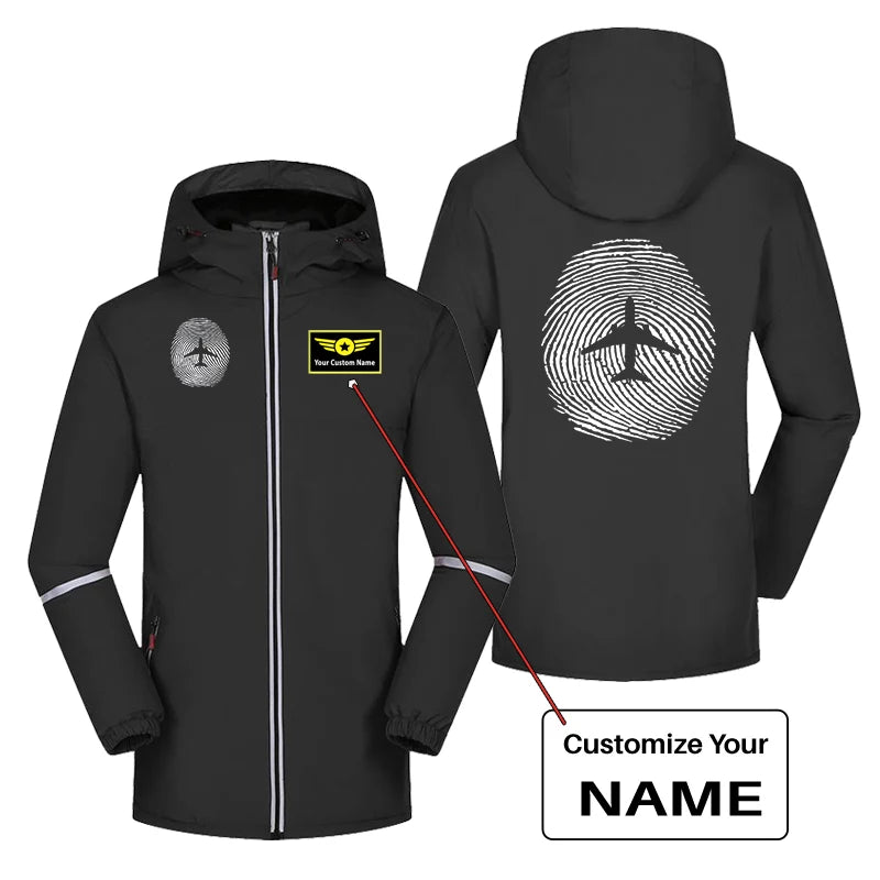 Aviation Finger Print Rain Coats & aviation design printed on waterproof shell with full-length cut rain coat.