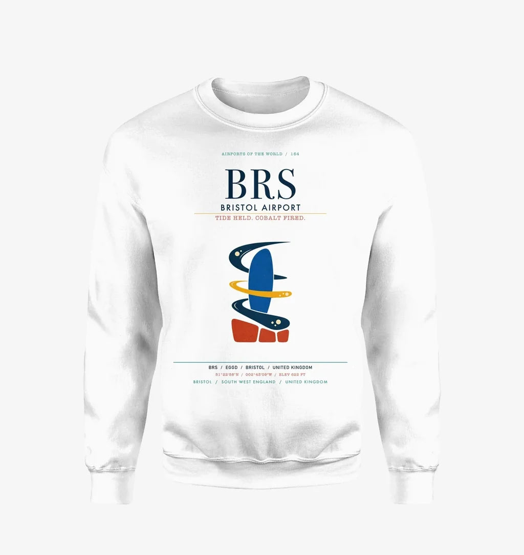 Bristol Airport (BRS) design on white sweatshirt