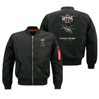 Thumbnail for Airbus H225 design on black bomber jacket, double-side print