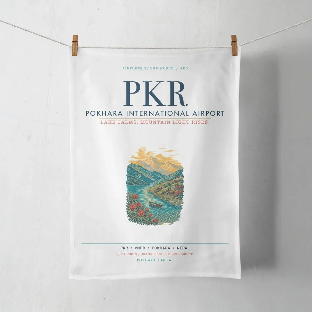 Pokhara International Airport (PKR) design on white towel