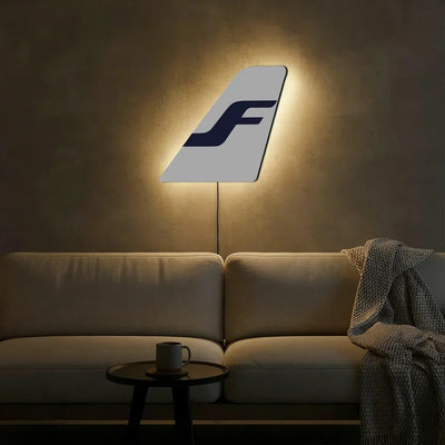 Finnair Airlines aviation design on durable metal with LED aircraft tail wall art.