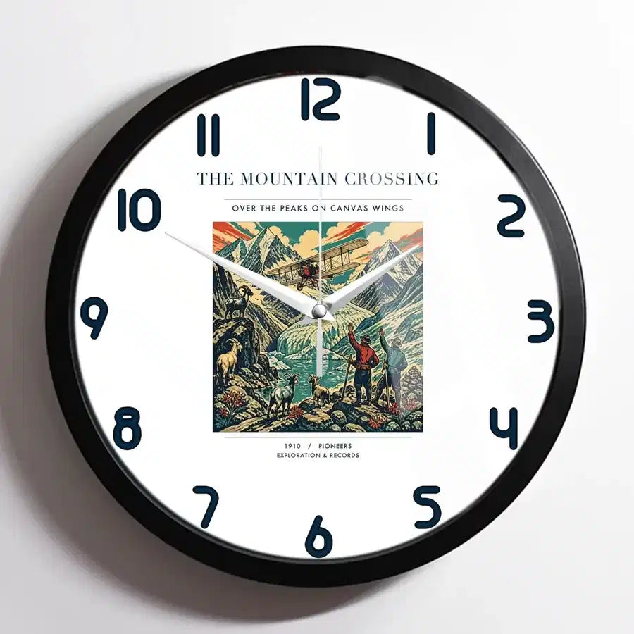 VINTAGE G4006 - The Mountain Crossing - Designed Wall Clocks design on white framed