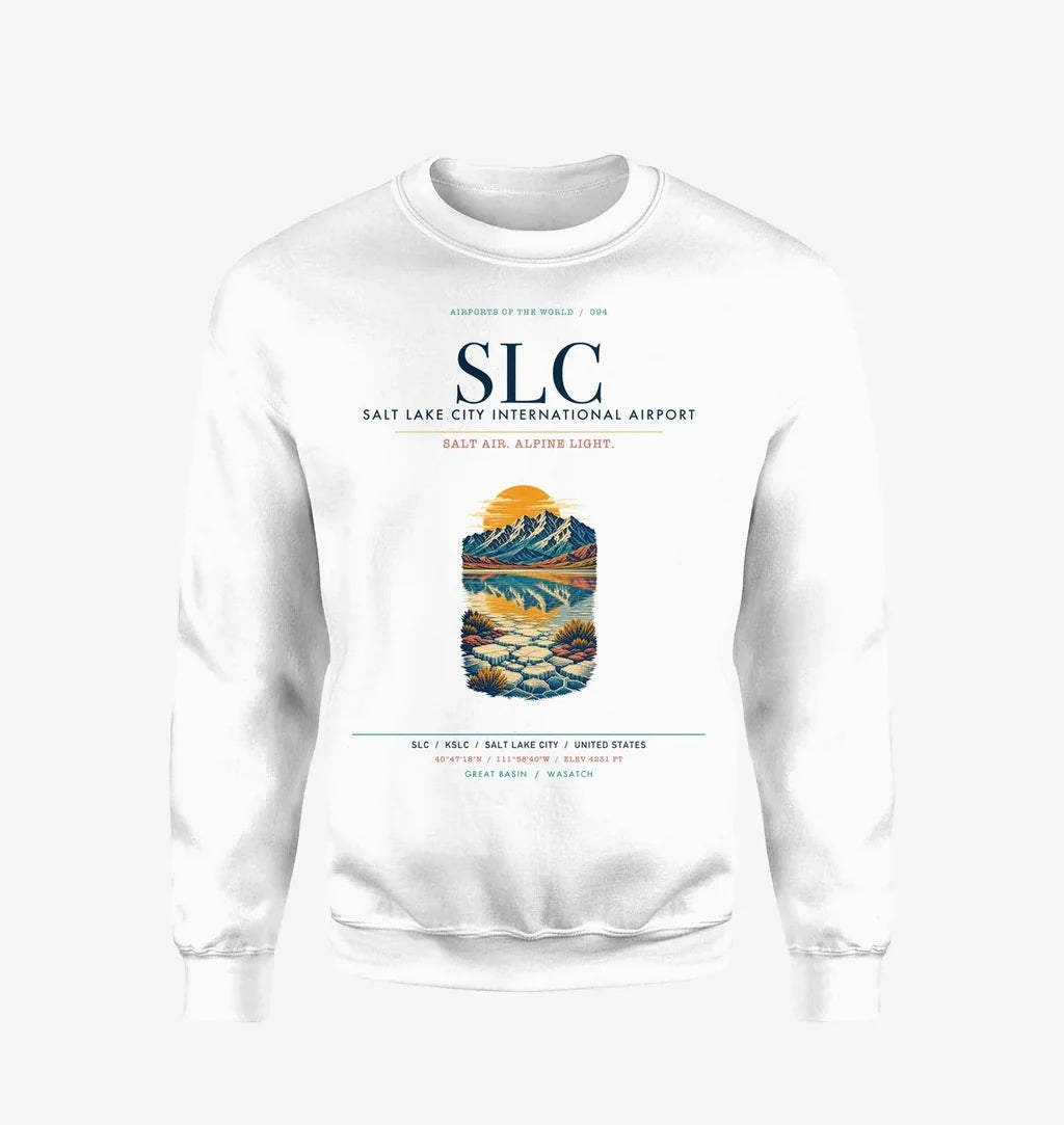 Salt Lake City International Airport (SLC) design on white sweatshirt
