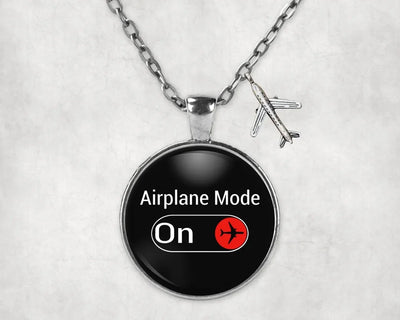Airplane Mode On aviation-themed necklace, polished stainless steel.