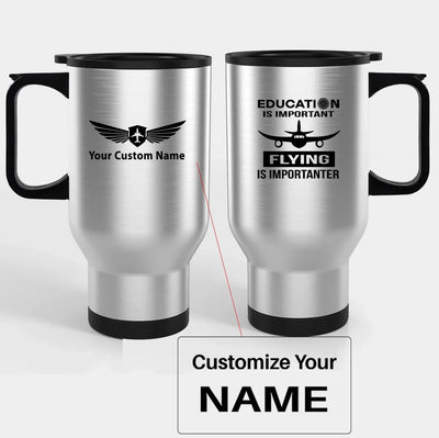 Flying is Importanter Travel Mugs (With Holder) aviation design on travel mug with holder, insulated double-wall with car-cup.