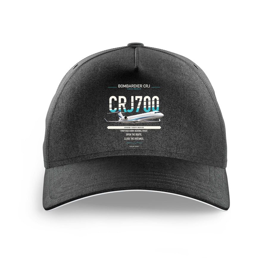 Bombardier CRJ700 design on black printed hat