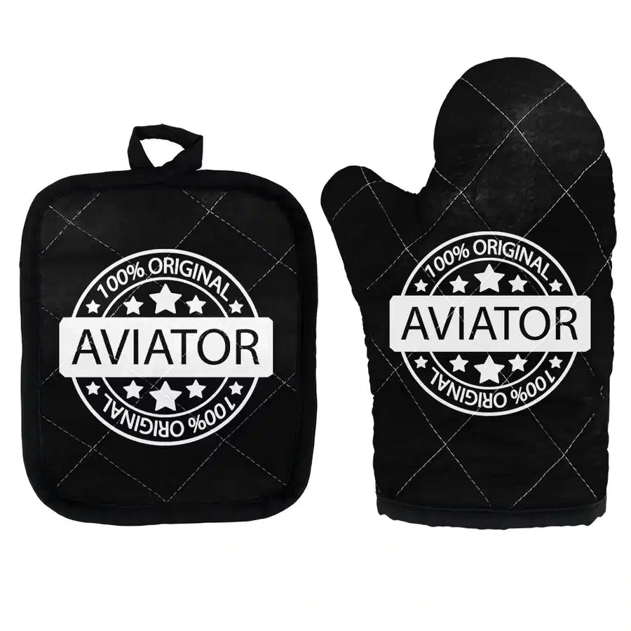 %100 Original Aviator Kitchen Glove & Holder aviation design on durable fabric with insulated lining kitchen glove holder.