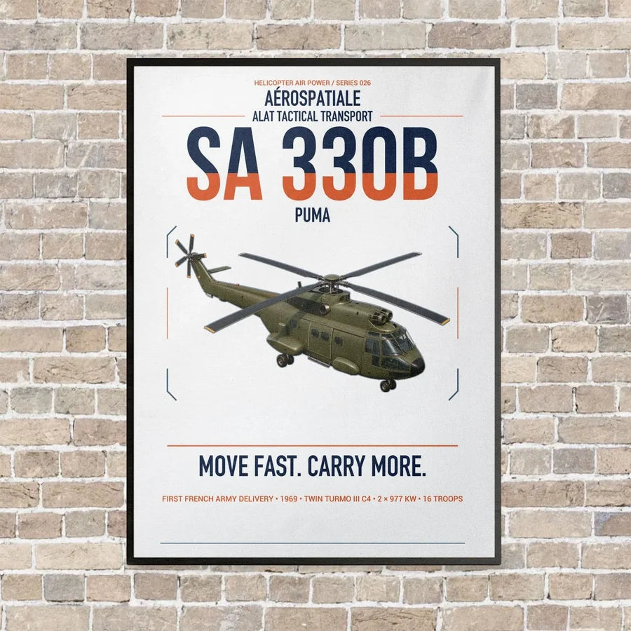 Aérospatiale SA 330B Puma vertical canvas print - framed - white background