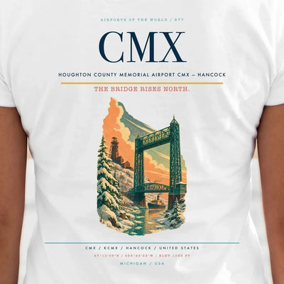 Houghton County Memorial Airport (CMX) double-side t-shirt design close-up cover