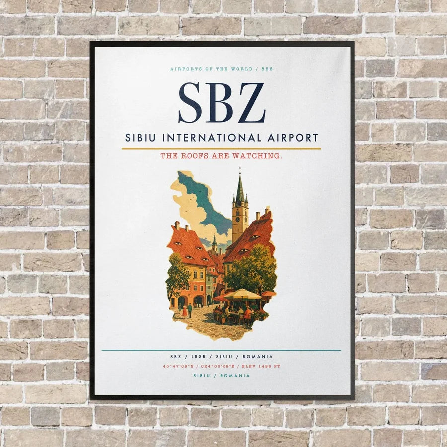 Sibiu International Airport SBZ vertical canvas print - framed - white background