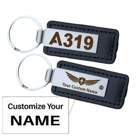 Airbus A319 Flat Text Faux Leather Key Chains