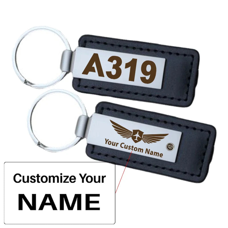 Airbus A319 Flat Text aviation PU leather key chain in PU faux leather.