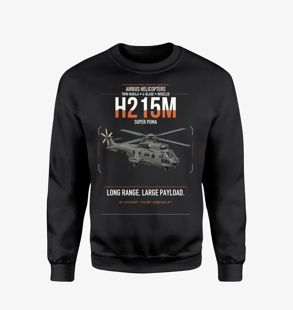 Airbus H215M design on black sweatshirt