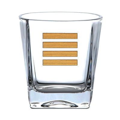 Golden Pilot Epaulettes 4 Lines aviation design on whiskey glass, crystal-clear premium glassware.