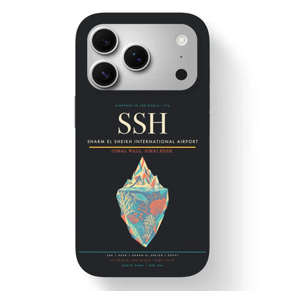 Sharm El Sheikh Airport (SSH) design on black iPhone 17 Pro MagSafe case