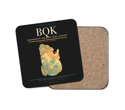 Brunswick Golden Isles Airport (BQK) design on black 1 piece coaster
