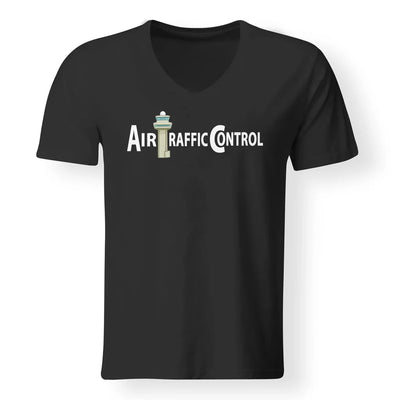 Air Traffic Control aviation design printed on soft cotton V-neck T-shirt.
