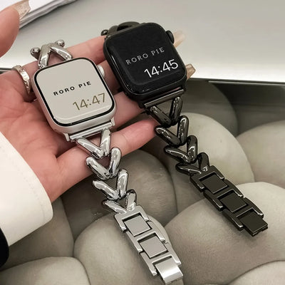 Love Heart Metal Strap For Apple Watch se m Lady aviation-themed Apple Watch band, polished fashion silicone.