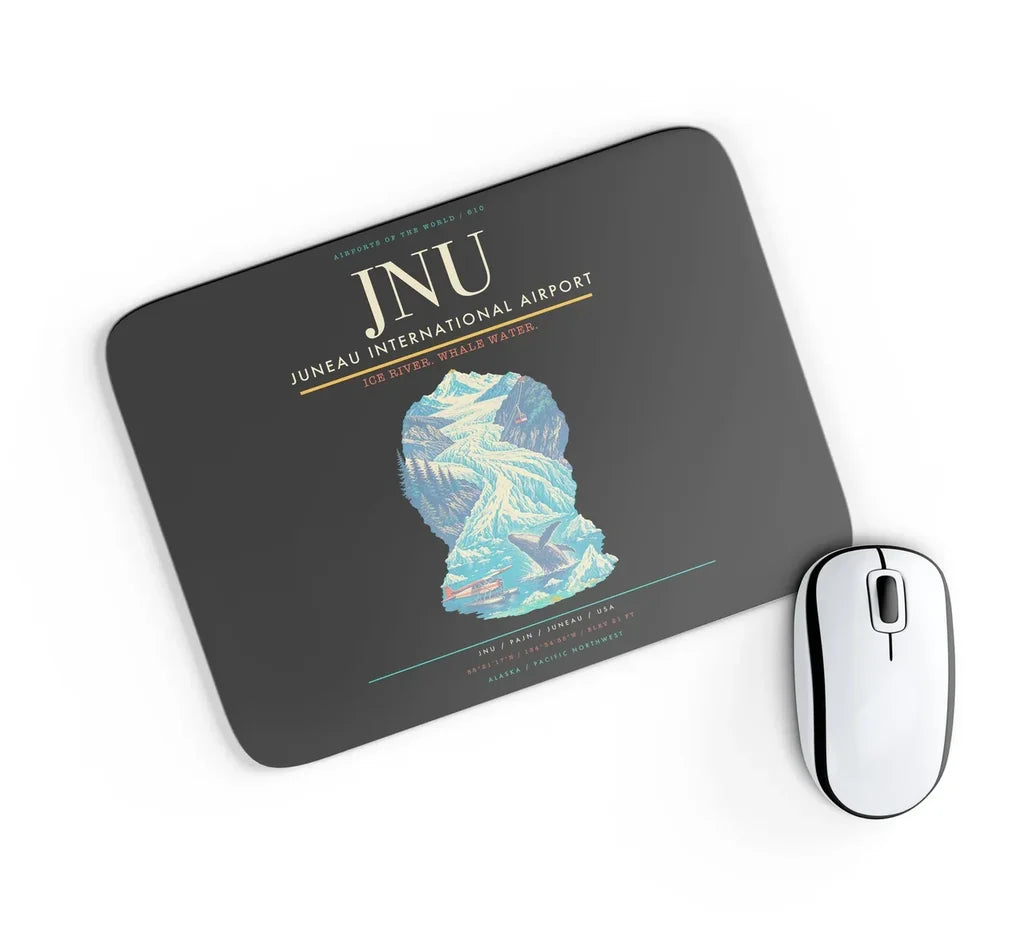 Juneau International Airport (JNU) design on black rectangle mouse pad