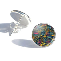 Thumbnail for Side view of Dark Coloured Passport Stamps aviation stud earrings in stainless steel, polished finish.