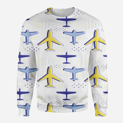 Very Colourful Airplanes aviation design printed on soft cotton blend 3D sweatshirt.