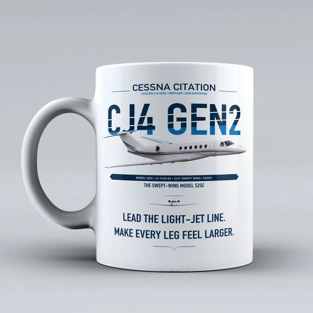 Cessna Citation CJ4 Gen2 design on white ceramic mug, double-side print