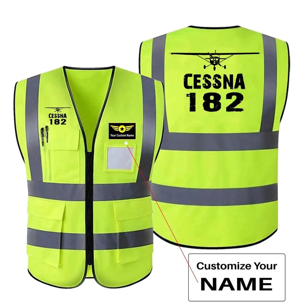 Cessna 182 & Plane aviation design printed on high-visibility reflective fabric reflective vest.