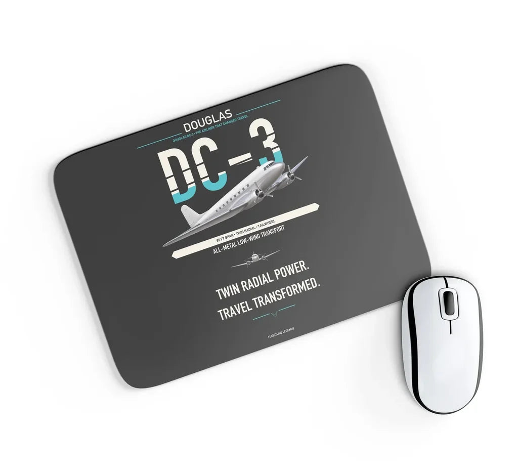 Douglas DC-3 design on black rectangle mouse pad